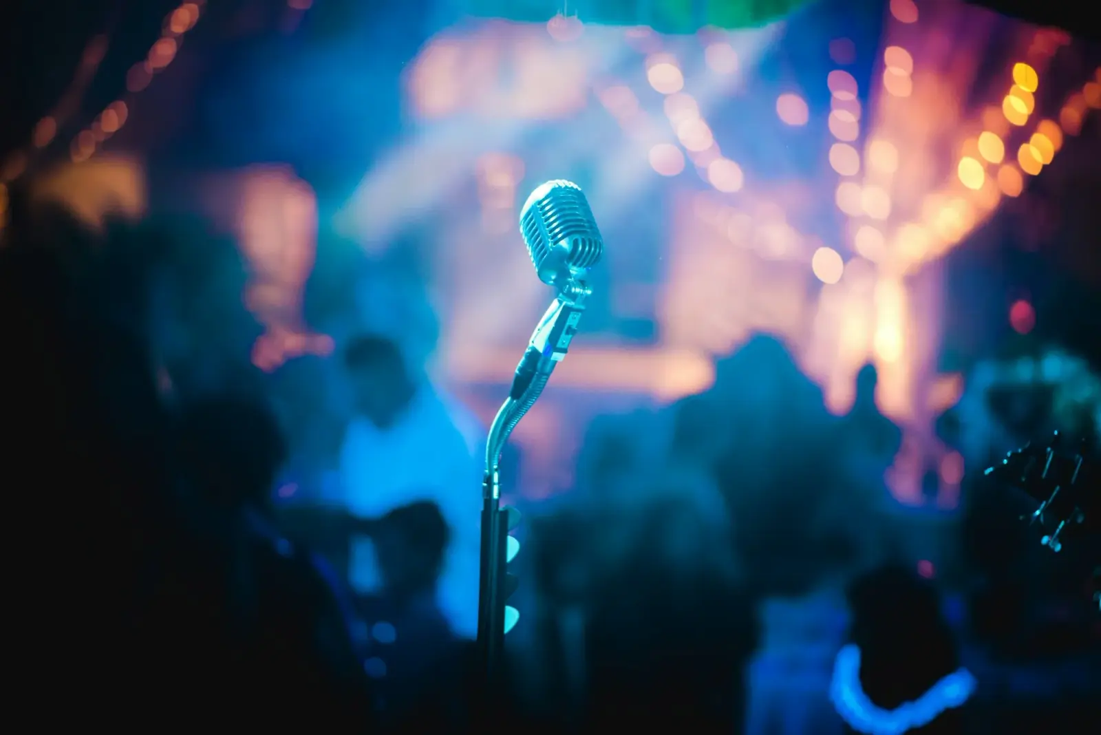 A band playing live music on a small stage