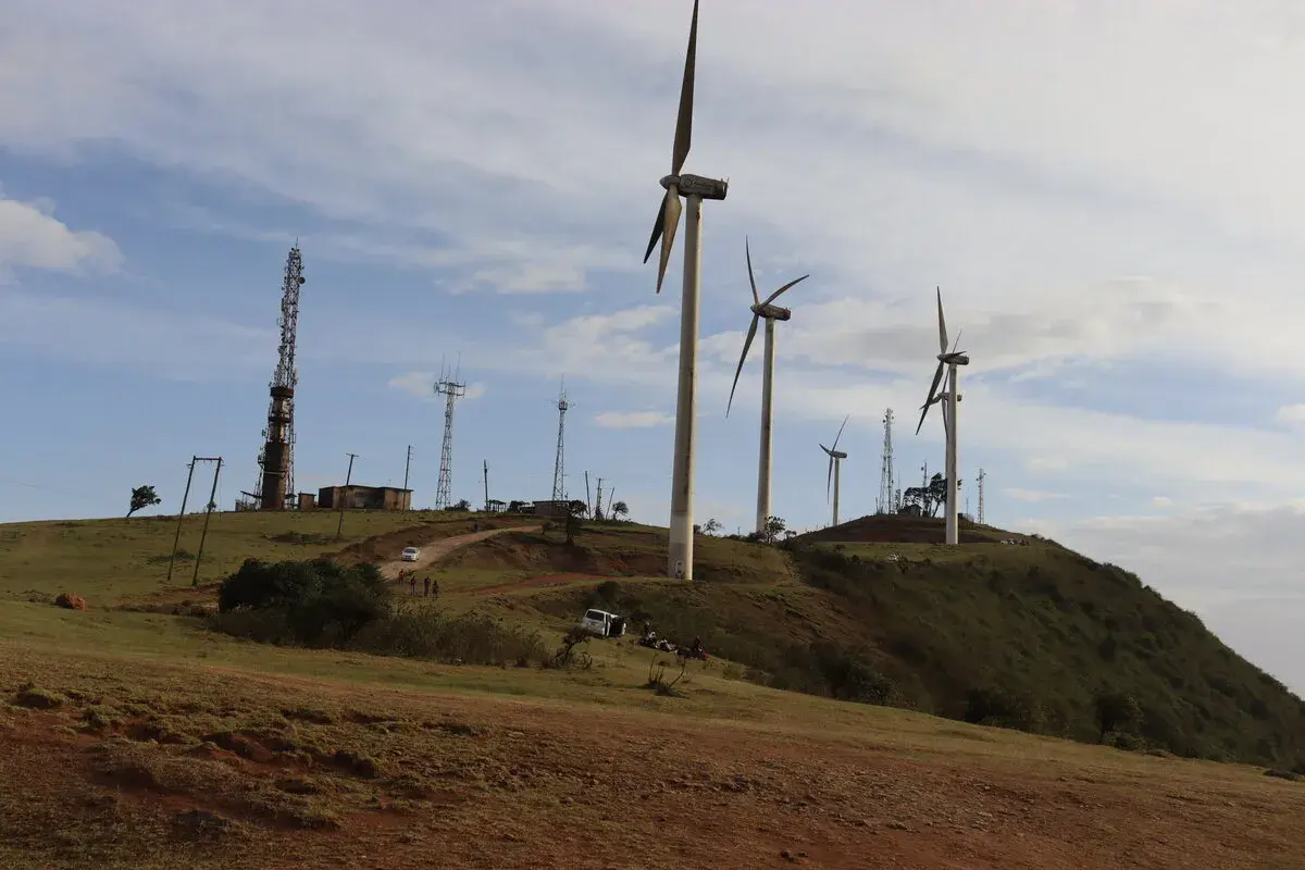 Wind turbines along the top of the Ngong Hills