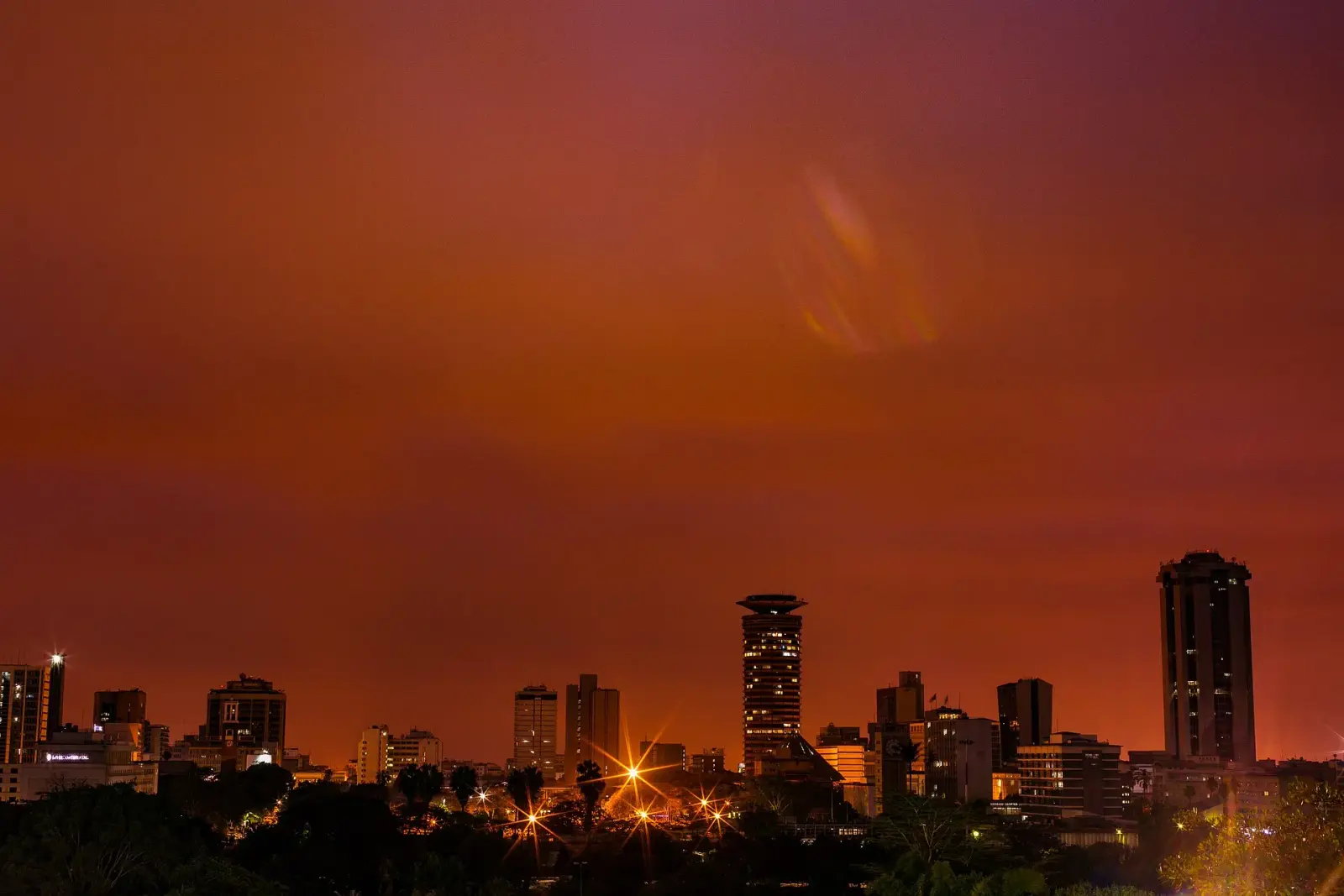 The Nairobi skyline glowing at night
