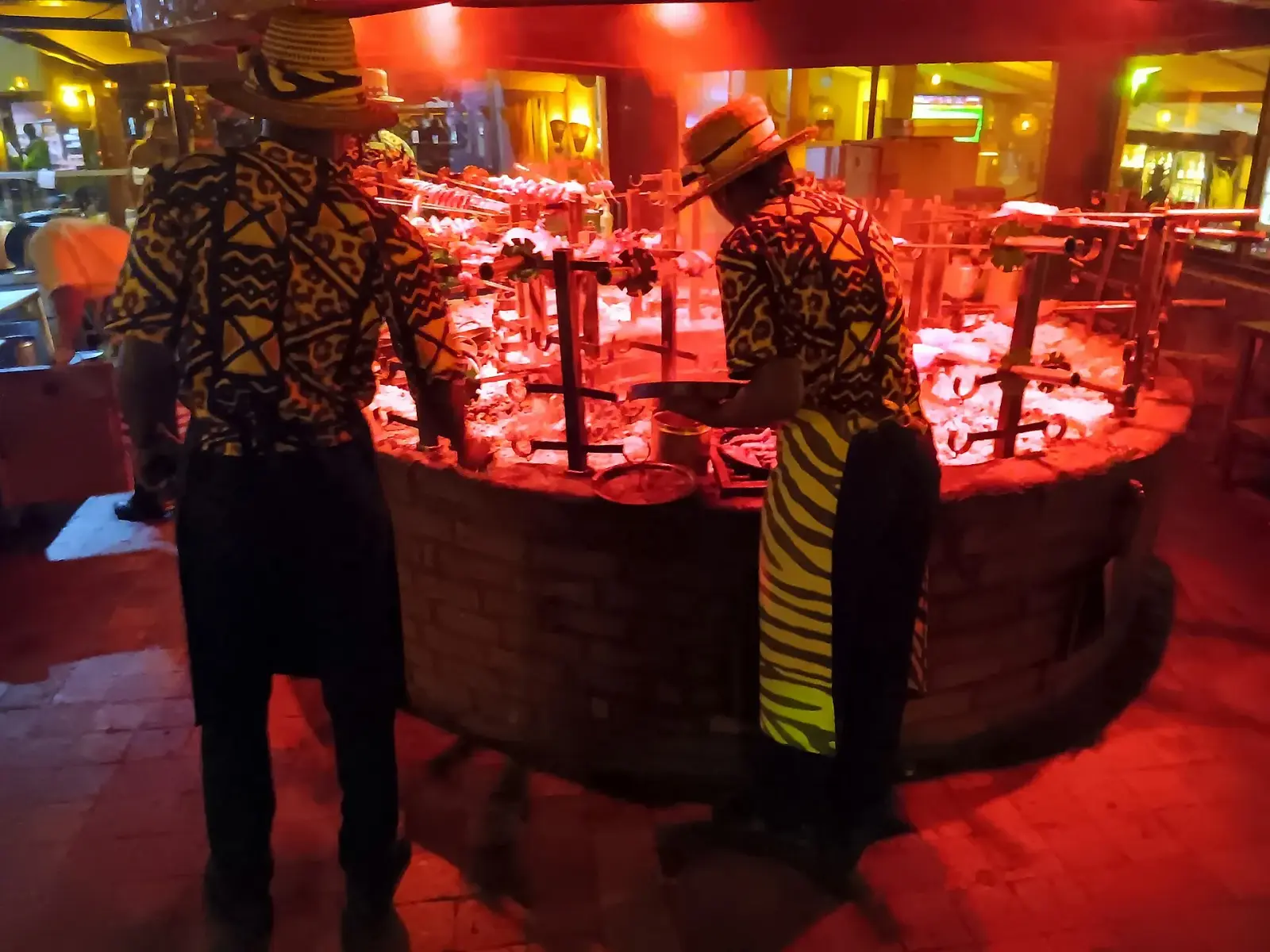 The roasting pit at Carnivore restaurant